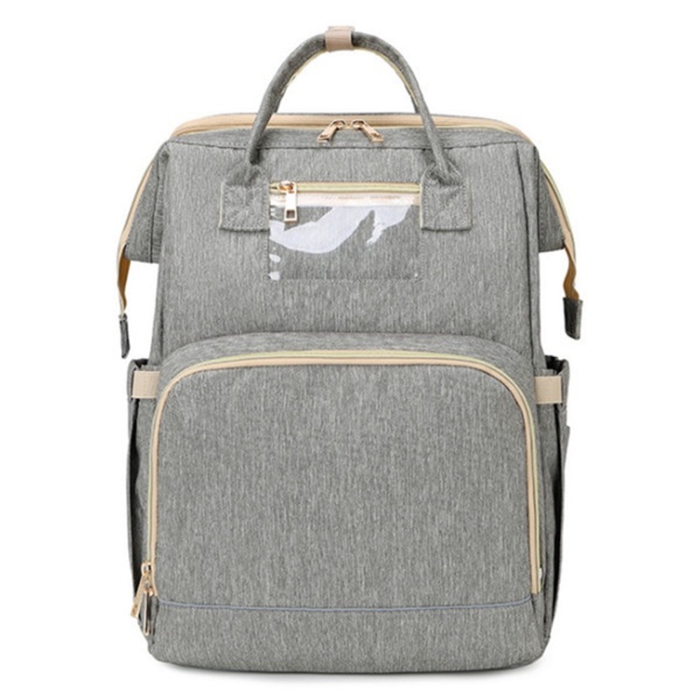 Grey Denim Maternity Diaper Bag Baby Bassinet Changing Station Backpack